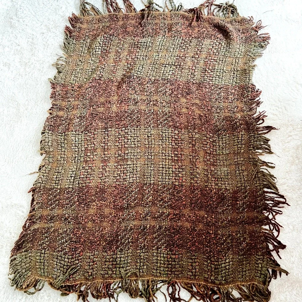 Pottery Barn Chunky Mega Knit Throw blanket 60 x‎ 40 Brown Green Acrylic